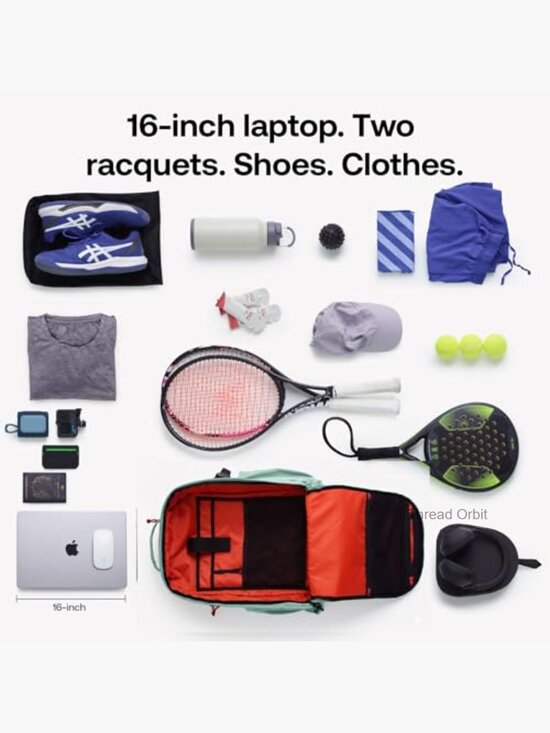Modular Tennis Pickleball Backpack 30L, Fits 2 Rackets, Laptop, Shoes, Carry-On